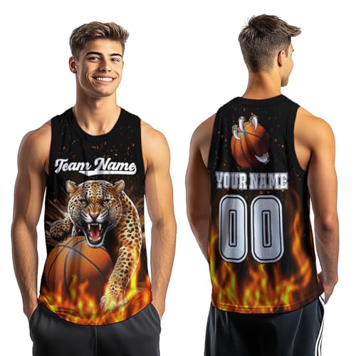 PIONAMZIOZ Custom Basketball Jersey for Men Uniform Suit Jersey Mesh Athletic Basketball Tank Top Outfit for Basketball Fans (US, Alpha, Small, 5X-Large, Tiger)