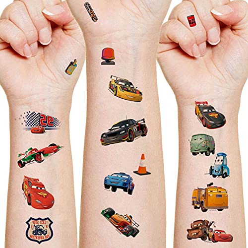 8 Sheets Cars Temporary Tattoos for Kids, Truck Race Car Birthday Party Supplies Monster Truck Birthday Decorations for Boys Girls Party Favors Cars Party Theme Decor Cartoon Car mobilization Sticker