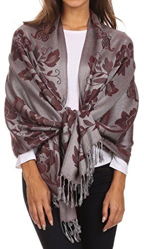 Sakkas CHS158 - Chal/pasmina/estola reversible ligera con mariposas Tawny - Marrón - One Size