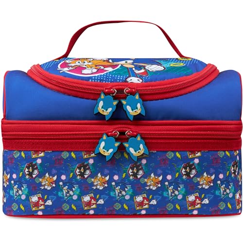 Get Trend Sonic The Hedgehog Kids Insulated Lunch Bag Dual Compartments Cooler Bag for Lunch Box & Snacks Food Carrier for School Sports Travel & Picnics School Supplies Gifts (Blue/Red Sonic)