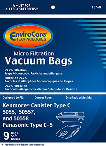 Envirocare Replacement Vacuum Cleaner Bags Made To Fit Kenmore Canister Type C Or Q 50555, 50558, 50557 And Panasonic Type C-5 9 Pack #TOP4