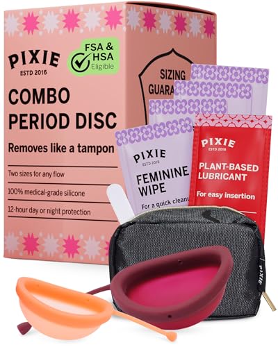 Pixie 2 Menstrual Discs for Feminine Care - 100% Medical-Grade Silicone - Ranked 1 for Softest Reusable Period Disc - Removes Like a Tampon - Wear 12 Hours - Capacity of 5 and 7 Tampons