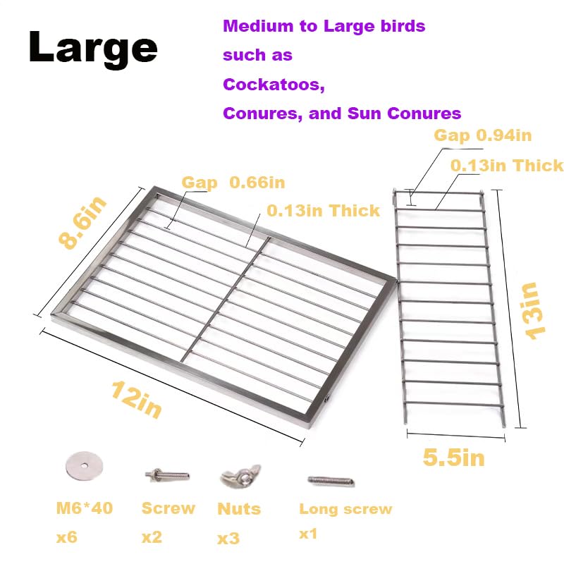 Image of Stainless Steel Bird Platform & Climbing Ladder Set (1 Platform + 1 Ladder) - Durable, Washable Cage Perch for Parakeets, Cockatiels, Conures (L)
