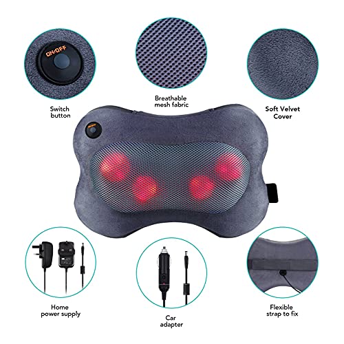 Massagekissen Shiatsu Massagegerät mit 3D-rotierenden Massageköpfen und Infrarot Wärmefunktion Masseur Massage für Nacken Schulter Rücken im Büro Zuhause(Grau Flauschiger Hülle) - Image 5