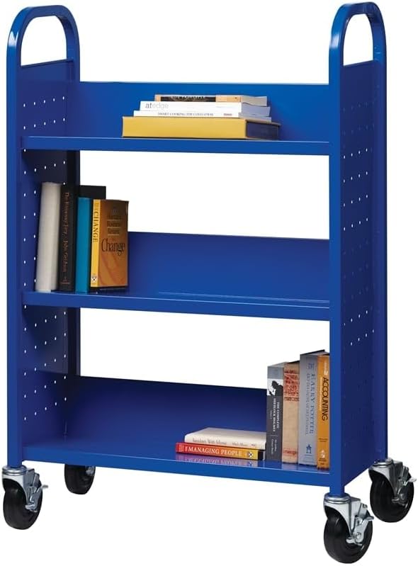 Miniatura 5 de Hirsh - Librería rodante u oficina en casa con estantes inclinados de una sola cara con ruedas bloqueables en color azul