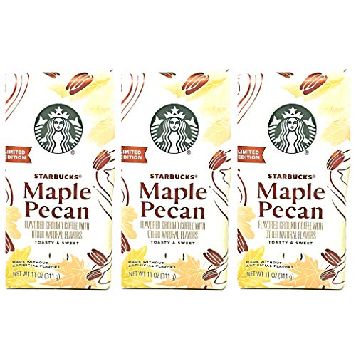 Starbucks Coffee Seasonal Limited Edition Maple Pecan Ground Coffee Pack of 3 Bags - 33 oz Total - 11 oz Per Bag - 100% Arabica Coffee