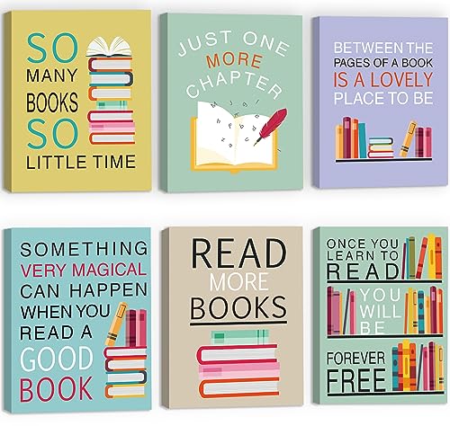 Image of CHDITB Read Book Classroom Decor, Inspirational Quotes Reading Wall Art Print For Kid, 12x16 Inches Colorful Motivational Books Educational Canvas Wall Art For Library Reading Room School Wall Decor