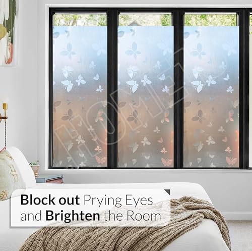 Image of HOME13 Frosted Glass Film Window Privacy Film Decoartive Window Film Heat Control Glass Sticker for Home & Office (16 x 100 Inch, Butterfly)