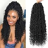 Lickran 18 Inch Faux Locs Crochet Hair 8 Packs Goddess Locs Crochet Hair Pre Looped Soft Locs Crochet Hair for Black Women River Locs Crochet Hair with Curly Ends 1B