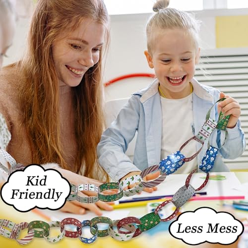 Image of Origami Joy 300 Paper Chain Strips for Crafting. No Glue or Tape Needed. Kid Friendly & Family Fun. Yields Over 50 Feet of Paper Chains for Party or Classroom Decorations (Christmas)