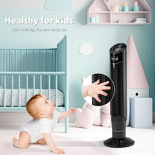 Image of Antarctic Star Tower Fan 360Oscillating Quiet Cooling 24H Timer Remote Control Powerful Standing 8 Wind Speed 3 Wind Modes Ionizer Mode Bladeless Portable LED Display,Bedroom Office 40-Inch BLACK