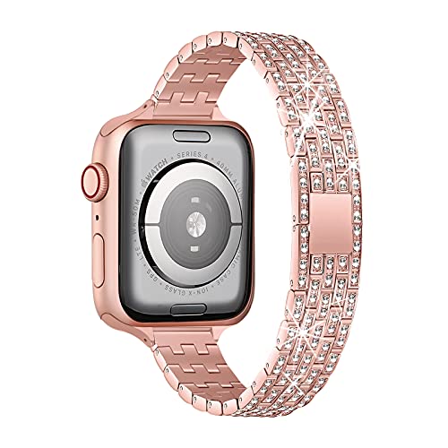 WFEAGL Compatible Apple Watch Band 41mm 40mm 38mm 42mm 44mm 45mm,Women Slim Jewelry Bling Diamond Rhinestone Bracelet Replacement Metal Strap for iWatch Series SE 7/6/5/4/3/2/1