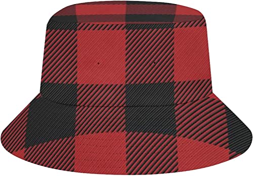 Buffalo Scottish Tartan Plaid Plaid Adult Beach Bucket Hat for Adults Fishing Fisherman's Cap Packable Travel Print Sun Hats, Color de la foto, Talla única
