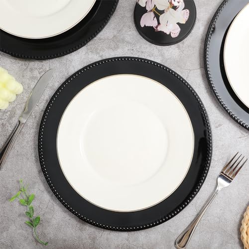 Jinei-100Pcs-Painted-Charger-Plates-with-Beads-13-Light-Luxury-Round-Vintage-Charger-Plates-Table-Decoration-Charger-Plates-Reusable-Dinner-Charger-Plates-for-Dining-Table-Wedding-Black