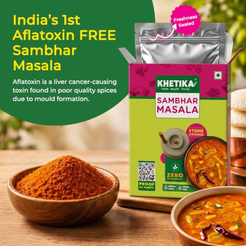 Image of Khetika Sambhar Masala with Natural Oils, 100g, Sambhar Masala Powder, Stone Grounded, Rich Aroma & Flavour