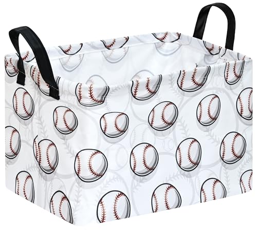 Image of Kids Storage Basket Empty,Baseball Waterproof Storage Bins Organizer, Foldable Closet Shelf Baskets with handles for Women,Nursery Hamper Toys Box,Room Decorations