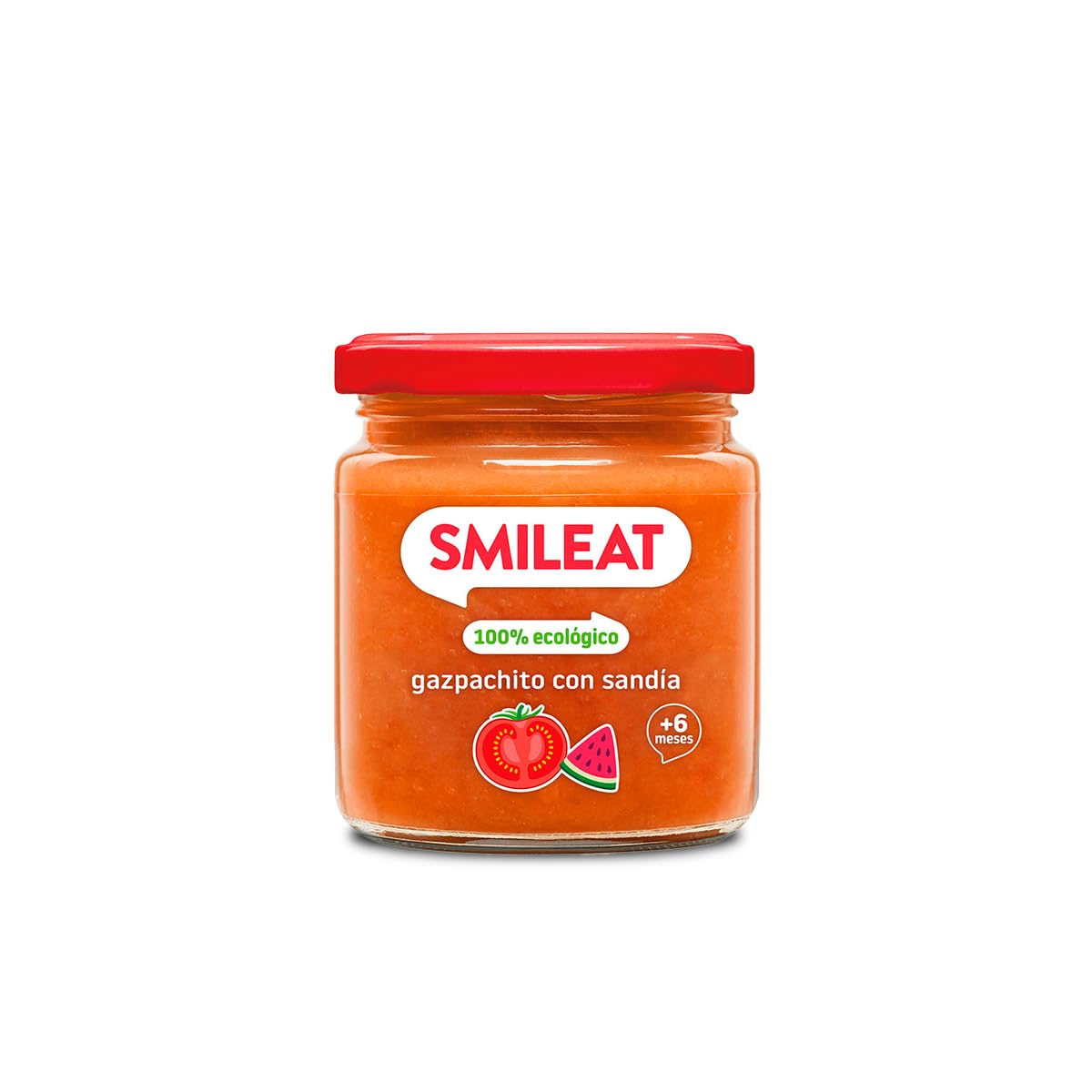 Smileat - Tarrito de Gazpachito con Sandia - Gazpacho para Bebés desde 6 Meses - Verduras y Frutas Ecológicas - con Aceite de Oliva Virgen Extra - sin Sal ni Azúcar Añadido - 190g