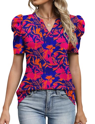Image of LOMON Spring Summer Tops for Women 2026 V Neck Puff Short Sleeve Tops Fashion Trendy Work Blouses Dressy Casual S-XXL