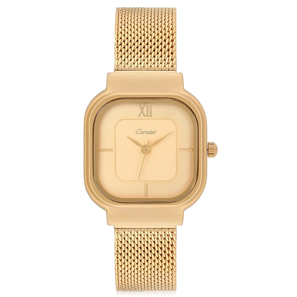 SIBOSUN Watches for Women Wrist Watch Stainless Steel Mesh Strap Watch for Ladies Women Fashion Dainty Simple Watches Analog Quartz Square Gold Watch Casual Thin Minimalist Watch Gifts for Her Mom