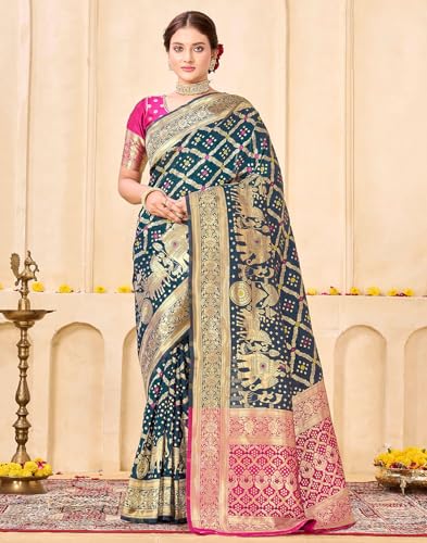 Image of SIRIL Women's Banarasi Soft Silk Blend Banarasi Jacquard Saree With Unstitched Blouse Piece