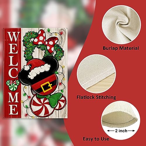 Welcome-Christmas-Santa-Decorative-Garden-Flag-Xmas-Peppermint-Candy-Wreath-Ornament-Yard-Outside-Decorations-Winter-Holiday-Farmhouse-Outdoor-Small-Home-Decor-Double-Sided-12-x-18 Welcome Christmas Santa Decorative Garden Flag Xmas Peppermint Candy Wreath Ornament Yard Outside Decorations Winter Holiday Farmhouse Outdoor Small Home Decor Double Sided 12 x 18