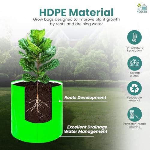 Image of Go Hooked Grow Bags for Gardening Vegetables Herbs & Flowers (Set of 5) Planter Bags for Home Balcony Terrace & Outdoor Farming (12 Inch, 250gsm) Heavy Duty Reusable Gallon Grow Bags (Round)
