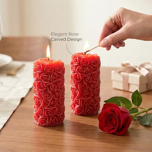 Image of Floryn Decor Rose Scented Candles for Home Decor | Fragrance Candles for Gifting, Pillar Candle Set of 2