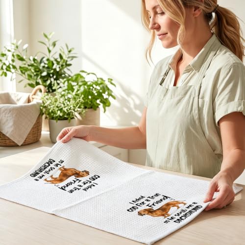 Image of 4 Pcs Funny Dachshund Kitchen Towels, Dachshund Gifts Reusable Dish Towels1