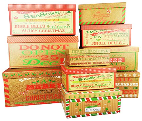 Alef Standard Packaging Set of 10 Crafty Christmas Holiday Nesting Gift Boxes - 10 Different Sizes – Perfect for Preparing for the Holidays!
