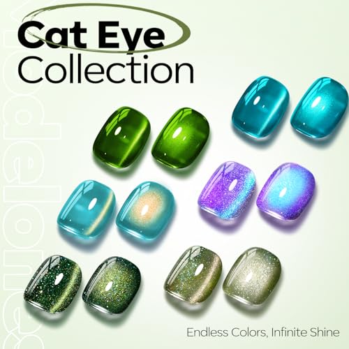 Image of modelones Cat Eye Gel Nail Polish Glitter Green Polish with Magnet Sparkle Galaxy Series Nail Polish Soak Off Led Reflective Nail Art Gel Top Coat Manicure Salon DIY 15 ML