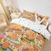 Capybara Bedding Set Twin Size Kids Gifts for Capybara Lovers Comforter Cover Set for Boys Teens Capybara Animals Lovers Duvet Cover Orange Pattern Brown Bedspread Cover Room Decor Quilt Cover — image 5