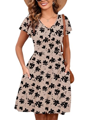 Image of Heymoments Women's Ruffle Sleeve V Neck Swing Sundress Summer Casual A-Line Midi Dress with Pockets S-2XL