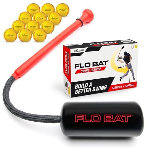 GoSports Baseball & Softball Rope Swing Trainer - Hitting System Training Equipment - Includes FLO BAT with 12 Foam Baseballs & Tote Bag