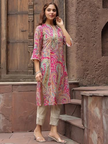 Image of GoSriKi Women's Straight Kalamkari Printed Rayon Kurta, Kurtis for Women, Kurtis for Women Cotton