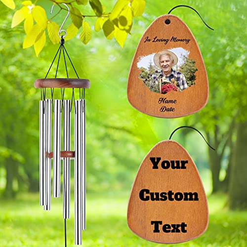 Image of Personalized Custom Wind Chimes Memorial Gift for Loss of Loved One Mother Dad Mom Dog Pets Customized Outdoor Sympathy Wind Chimes with Photo Text