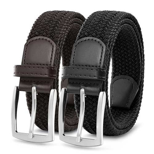 MILORDE Stretch Belt 2Pack,Braided Canvas Woven Elastic Stretch Belts for Men/Women/Junior,Golf Outdoor Activities