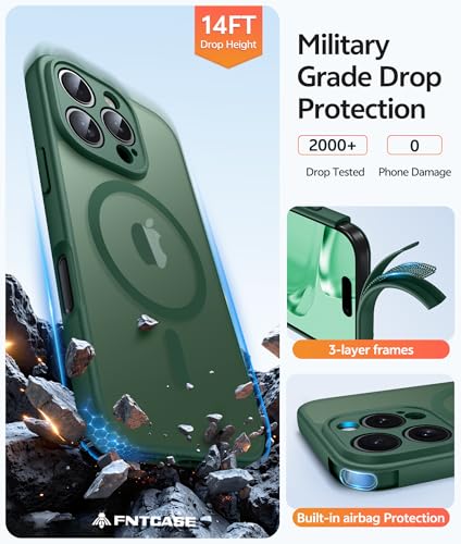 Image of FNTCASE for iPhone 16 Pro Case: [Compatible with Magsafe] Translucent Matte Cases with [Full Camera Protection] [Screen Protector] Military Grade Shockproof Protective Phone Cover - Green