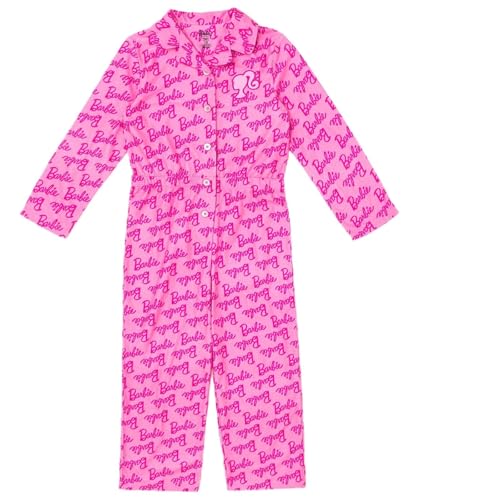 Barbie Big Girls' Button Front Allover Print Fleece Coverall and Sleep Mask Set Classic Pink 10-12 - image 1