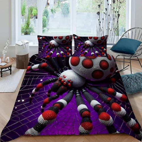 Housse de couette araignée avec fermeture éclair lit double microfibre 200x200
