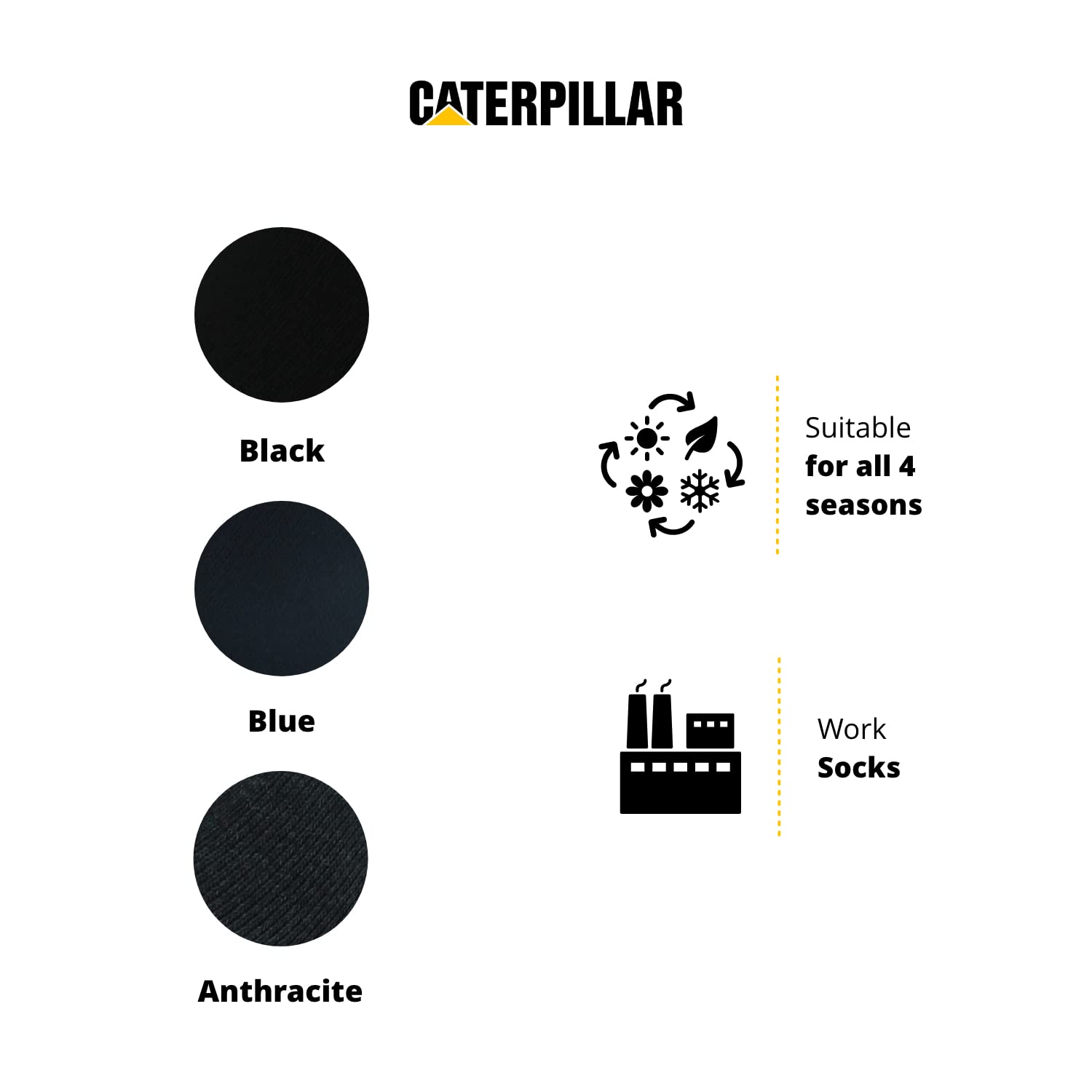 Caterpillar Quarter Socks 6 paires de chaussettes de travail pour hommes, hauteur au-dessus de la cheville, renforcées aux orteils et au talon, coton d'excellente qualité