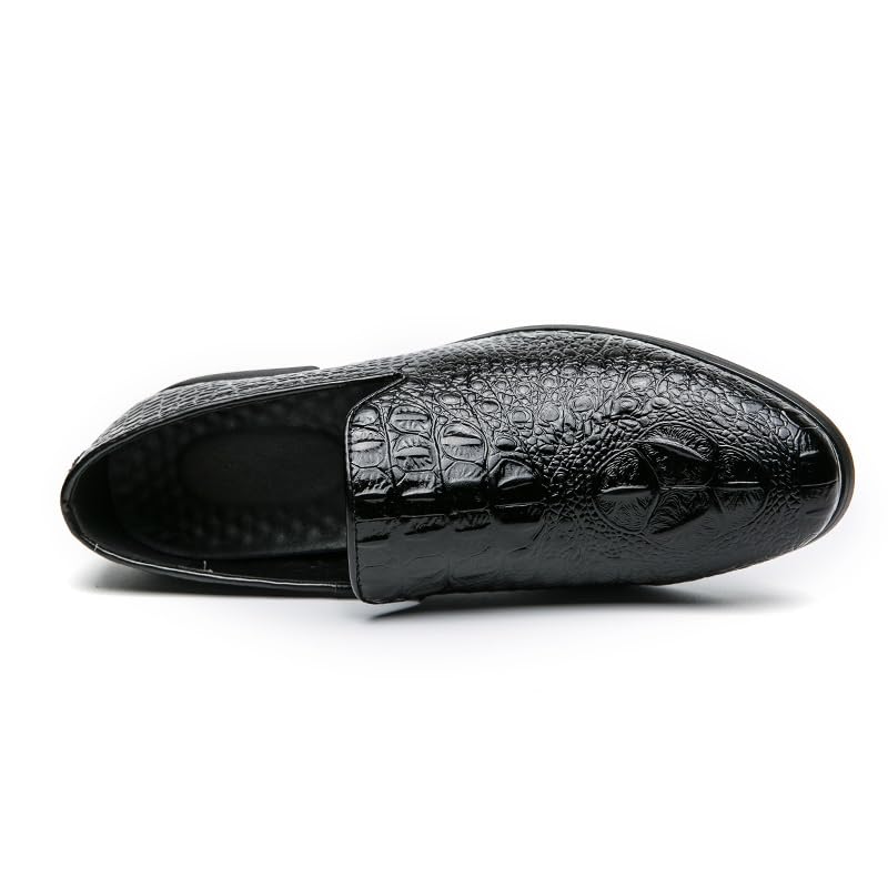 Dress Oxford for Men Slip On Round Burnished Toe Vegan Leather Crocodile Print Anti-Slip Block Heel Slip Resistant Walking2