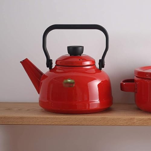 Miniatura 3 de LIOONS Hervidor de té de grado alimenticio Hervidor de té creativo Hervidor de esmalte Tetera roja Cocina de inducción de gas Hervidor de gas Tetera