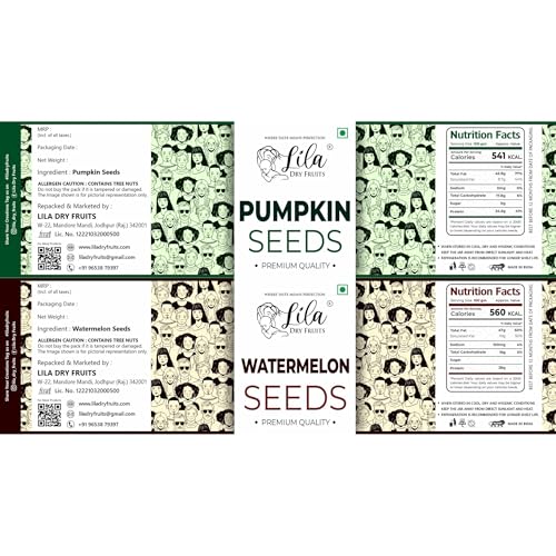 Image of LILA DRY FRUITS Pumpkin Watermelon Seeds Combo 500g (250g Each) | Pumpkin Seeds & Watermelon Seeds for Snacking, Smoothies, and Salads | Ready-to-Eat Superfoods | Superseeds Perfect for Gifting