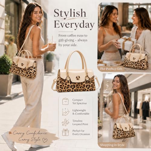 Bolso Tote de cuero con estampado de leopardo brillante para mujer miniatura 3