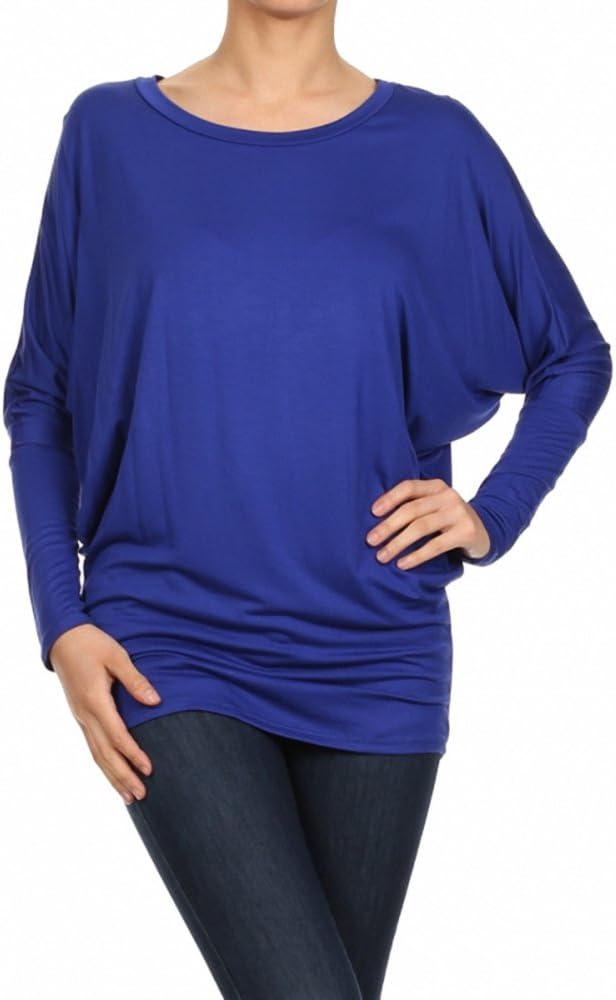 Sassy Apparel Womens Dolman Sleeve Tunic Knit Top with Scoop Neckline