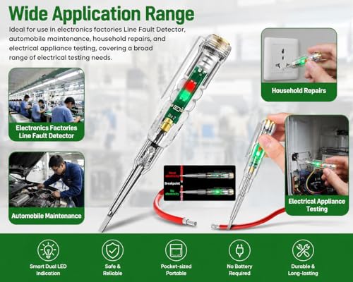 Image of 2 in 1 Electrical Current Tester Pen 70-250V AC Voltage Tester Non-Contact Power Detector Pen Circuit Test Screwdriver with LED Light Electric Wire Tester for Home & Industrial Use (Pack of 2)