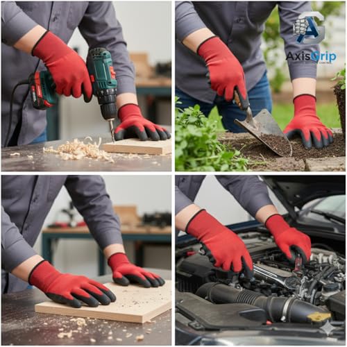 Image of Multipurpose Nylon Anti Cut PU Nitrile Coating Work Safety Gloves Black-Red Pair 2