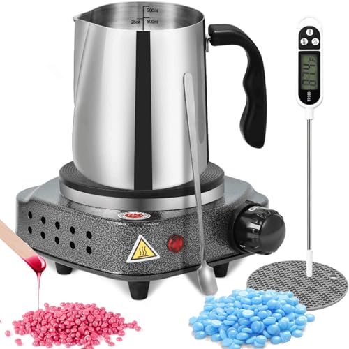 Fundidor Eléctrico De Cera De Acero Inoxidable, Calentador Profesional De Cera De 900 Ml Con Placa Calefactora Eléctrica, Cuchara, Agarrador, Termómetro, Para Manos, Pies, Salón De Belleza Femenino