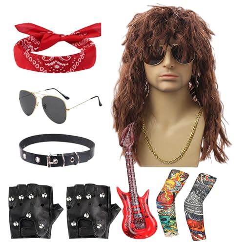 Disfraz de rockero – Traje de cosplay de metal pesado, conjunto de disfraz hippie para Halloween, actuaciones en escenario, vacaciones, mujeres, hombres, fiestas, festivales musicales