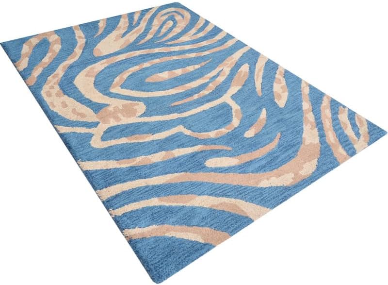 Modern Blue Abstract Swirl Area Rug 9x12 ft | Luxury Hand Tufted Contemporary Designer Carpet for Living Room Bedroom